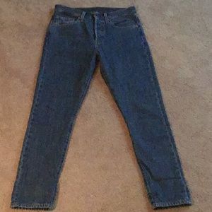 Button-up dark denim high rise jeans